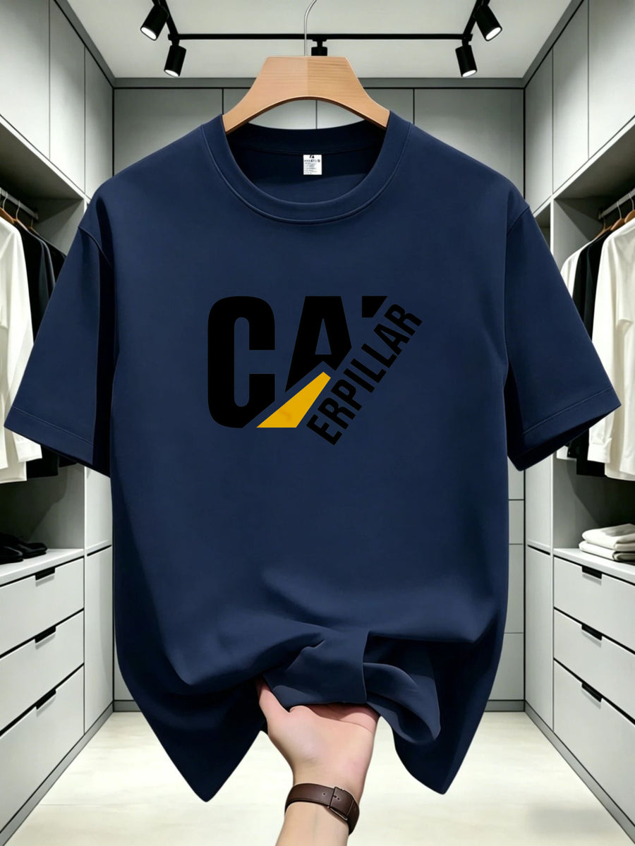 Hit Product Comfortable Men's T-shirt Cat Erpillar Fashion Design Printed T-shirt Casual Leisure Fashion Trend - Navy Color