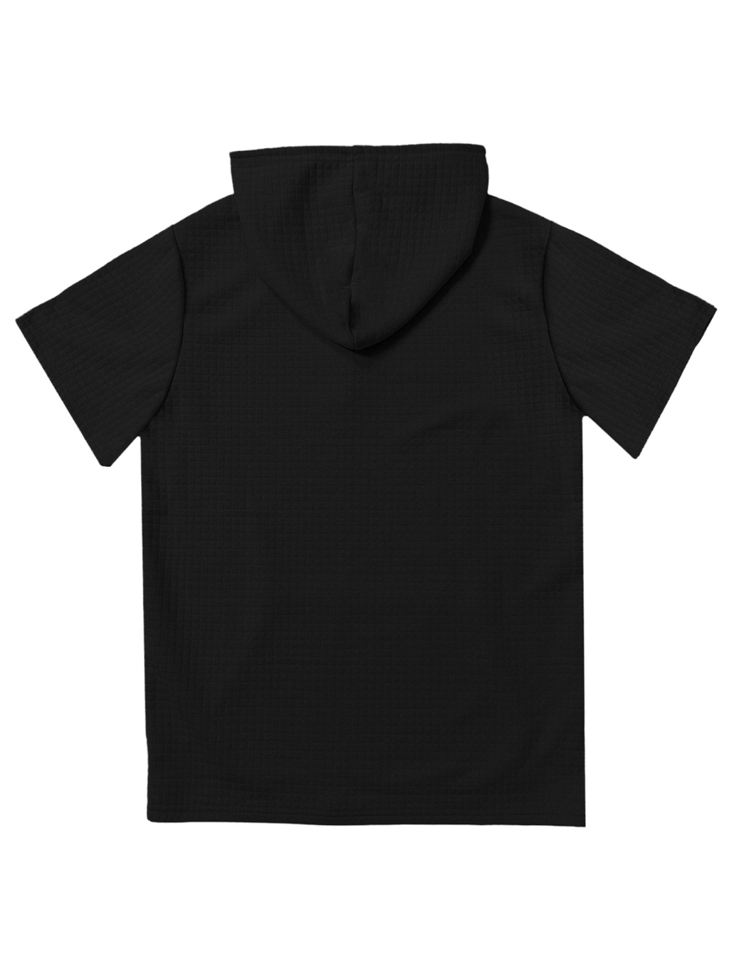 CONQUER ALL Men's Waffle Knit Short-Sleeve Hooded Sweatshirt with Comfortable Print and Drawstring, Short-Sleeve T-Shirt with Pocket, Summer Casual Fashion Men's Apparel, Suitable for Outings and Home Wear, Suitable for Daily and Formal Wear - Black