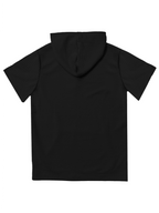 CONQUER ALL Men's Waffle Knit Short-Sleeve Hooded Sweatshirt with Comfortable Print and Drawstring, Short-Sleeve T-Shirt with Pocket, Summer Casual Fashion Men's Apparel, Suitable for Outings and Home Wear, Suitable for Daily and Formal Wear - Black