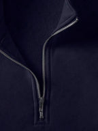 Heavyweight -Lined Stand Collar Half-Zip Cardigan with Skin-Friendly Polar Lining, Simple and Versatile Men's Long-Sleeve Top - Navy Color