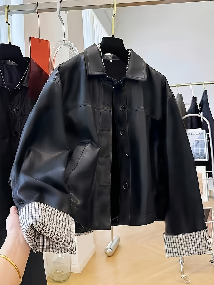Contrast Sleeve Statement Jacket. Motorcycle Riding Windproof Outerwear - Black