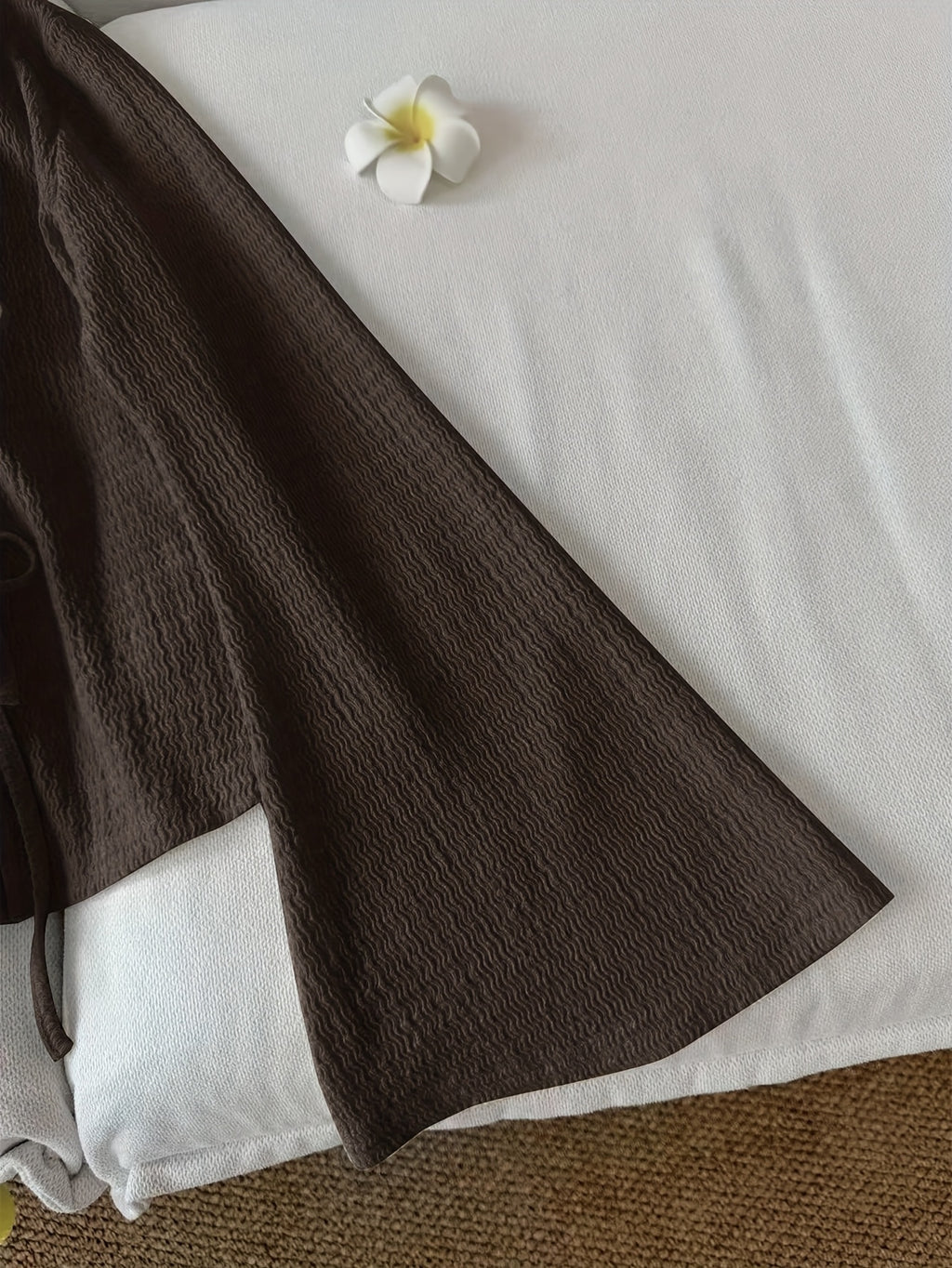Vintage Casual Bow Tie Bell Sleeve Thin Women'S Jacket for Spring, Autumn, And Summer - Dark Brown