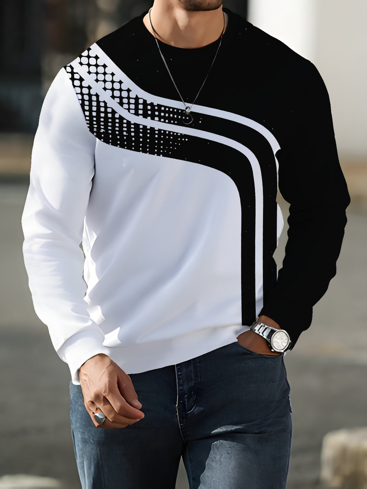 Men's Fashion Streetwear Brand Crew Neck Long Sleeve Sweatshirt, Spring/Autumn Men's Crew Neck Sweatshirt Top, Fall - Mixed colors