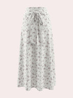 Women's Casual Floral Print Skirt with a Large Bow Design, Casual, Fashionable, and Versatile - Multicolor