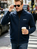 Men's New Spring/Autumn Baseball Collar Jacket, Fashionable Business Casual Outerwear, Versatile Long-Sleeve Jacket, Suitable for Office Workers and White-Collar Men for Casual Outings and Daily Commutes, Comfortable and Stylish Solid Color Jacket - Navy Color