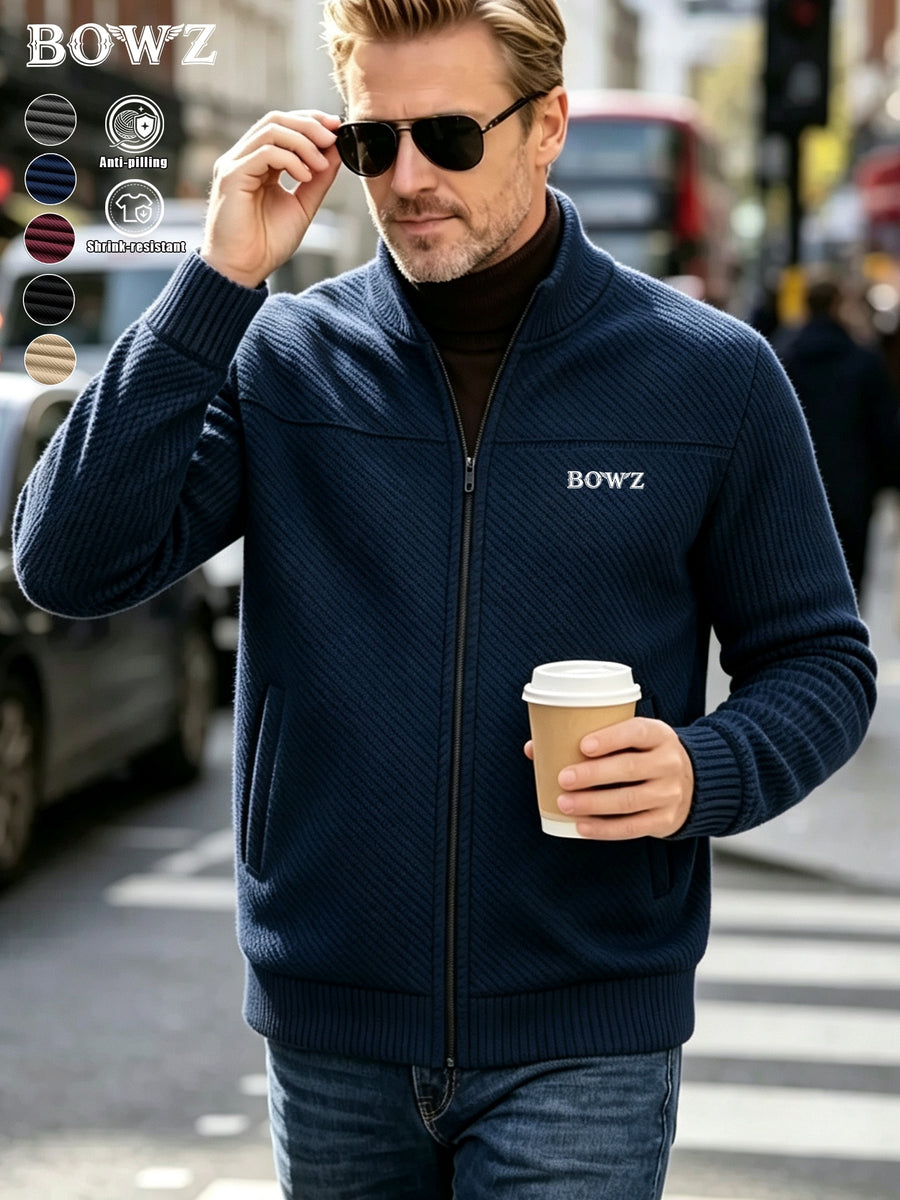 Men's New Spring/Autumn Baseball Collar Jacket, Fashionable Business Casual Outerwear, Versatile Long-Sleeve Jacket, Suitable for Office Workers and White-Collar Men for Casual Outings and Daily Commutes, Comfortable and Stylish Solid Color Jacket - Navy Color