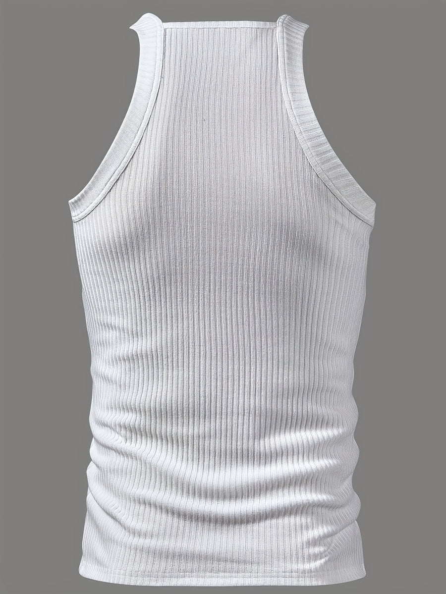 ROYALBOY Men's Slim Fit Tank Top with Thick Shoulder Straps - Sleeveless Athletic Shirt Suitable for Gym, Parties, Commuting, Solid Color Non- Back Strap Design, Machine Washable Spring/Autumn Wear for Daily Wear & Gatherings - White