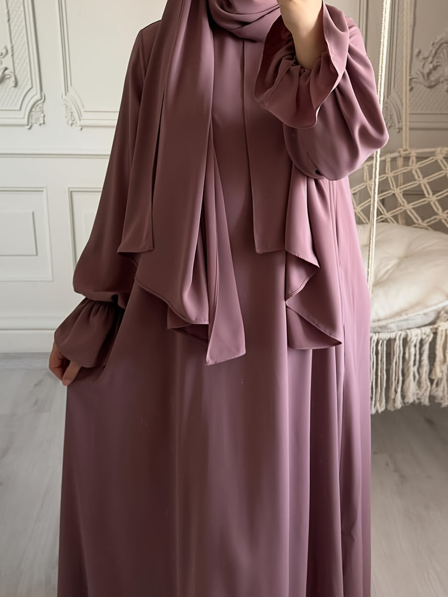 1pc Fashionable, Elegant and Casual One-piece Solid-colored Bellows Sleeve Suitable for Daily Wear. Loose and Comfortable Women's Abaya Robe.abayas for Women Muslim Kleider Damen Abaya for Women Stylish Khimar Ladies Abaya - Pale Pinkish Gray