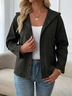 Women'S Fashion Commuter Single Button Fake Side Pocket Loose All-Match Thin Hooded Jacket - Black