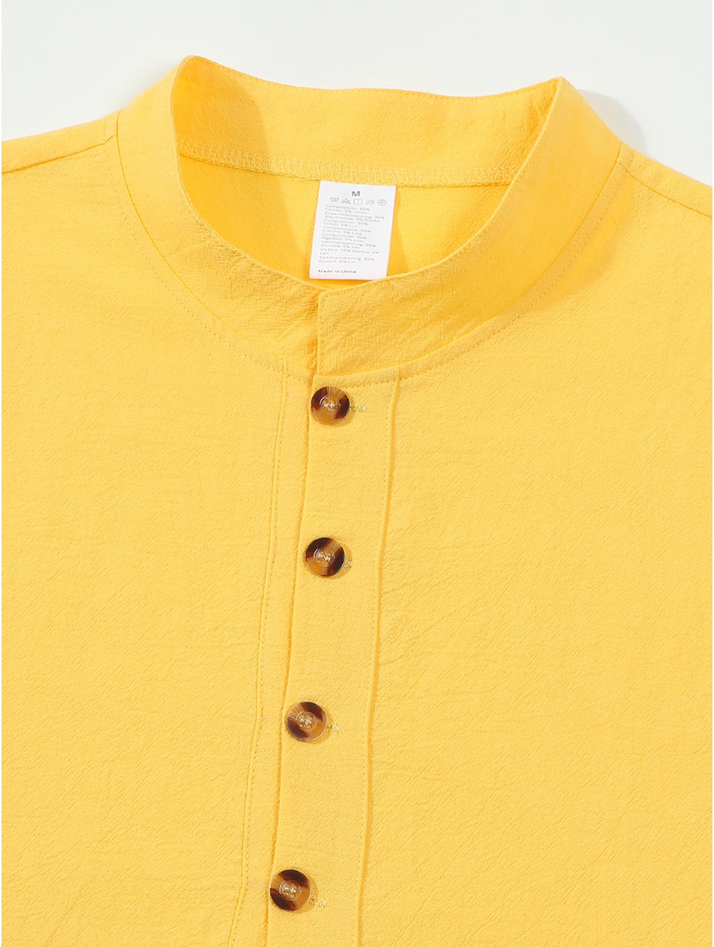 Men's Mountain Graphic Short Sleeve Henley Shirt, Mandarin Collar Half Placket Button Casual T-Shirt, Lightweight And Linen Blend Texture Summer Beach Tops - Yellow