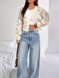 Women's White Leopard Print Casual Cardigan, Loose Fit, Minimalist Design, Suitable for Autumn and Winter, Perfect for Casual Attire. - Ivory White