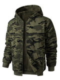 Men's Camouflage Outdoor Sports Hoodie, Soft Warm -Lined Hooded Sweatshirt with Kangaroo Pocket, Hunting - fern green