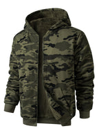 Men's Camouflage Outdoor Sports Hoodie, Soft Warm -Lined Hooded Sweatshirt with Kangaroo Pocket, Hunting - fern green