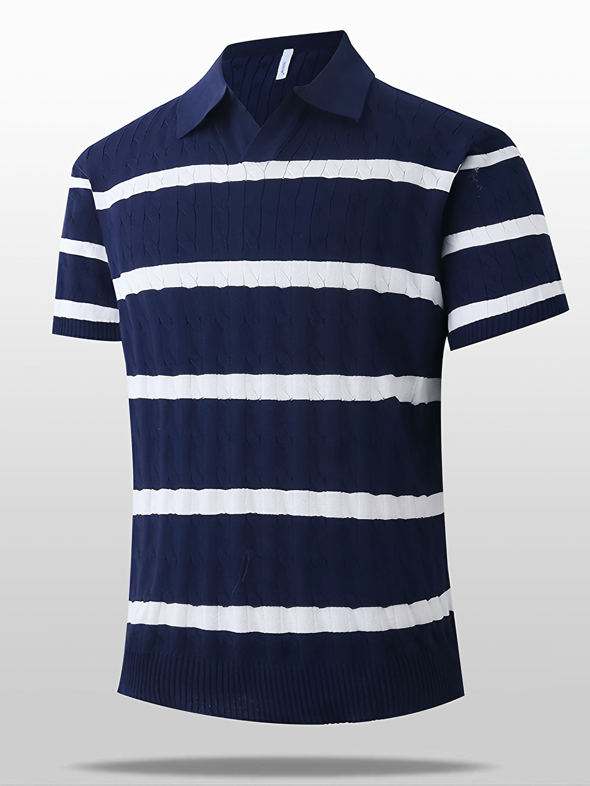 Summer Lapel Short Sleeve Polo Shirt, Men'S Loose American Stretch T-Shirt Style Striped Short Sleeve Knit Sweater, Polo Shirt with Jacquard Design, Soft Texture Fabric, Outdoor Casual Business Breathable Lacrosse Shirt Golf Shirt - Navy Blue And White Strips