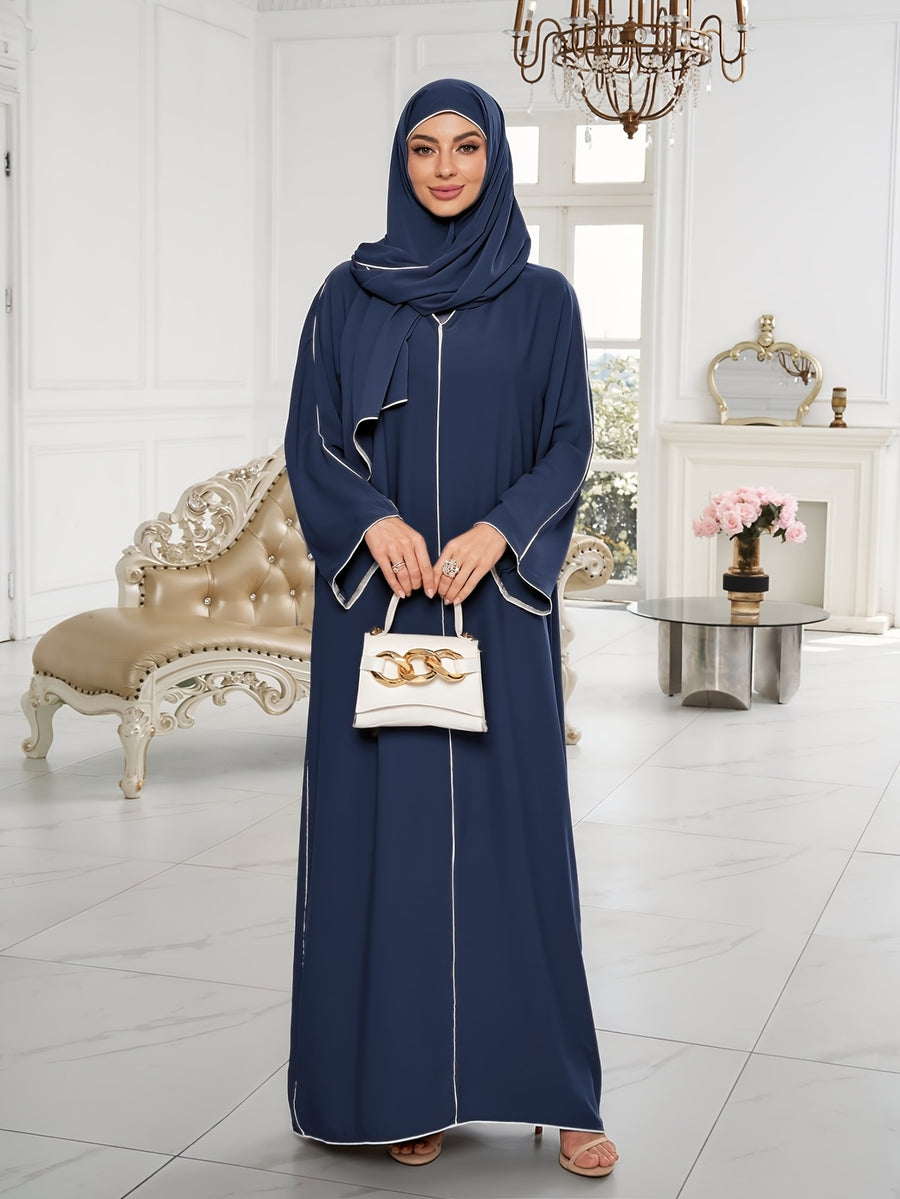 1 Set ( + Dress), Solid Color Nida Fabric, Elegant and Comfortable, Breathable and Comfortable for Outings | Simple Islamic Clothing | and Turkish Clothing, for Home, Outdoors, Leisure, Dresses for Women, Abaya for Women, Abaya Été, Abaya Femme - Navy Color
