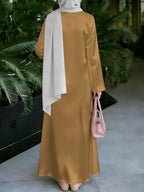 Women's Middle Eastern Style Muslim Elegant Robe Dress, Suitable for Malaysia, Ethnic Long Robe, Loose Fit with Long Sleeves and Flared Hem, for Festivals, Gatherings, and Worship Occasions, Wrinkle-Resistant and Durable, Non-Embroidered - Mixed colors