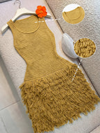 Beach Vacation Style, Handcrafted Tassel Design, And Slender High-End Elegant Vest Dress, High-End And Dignified, Versatile And Fashionable - Yellow