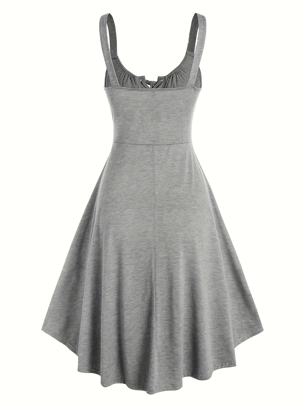Casual Solid Color, Front Cross Straps with Eye Hook Design, Retro Bust Contour, Short Front Long Back Comfortable Casual, Home, Vacation Dress, Targeted Development - Grey