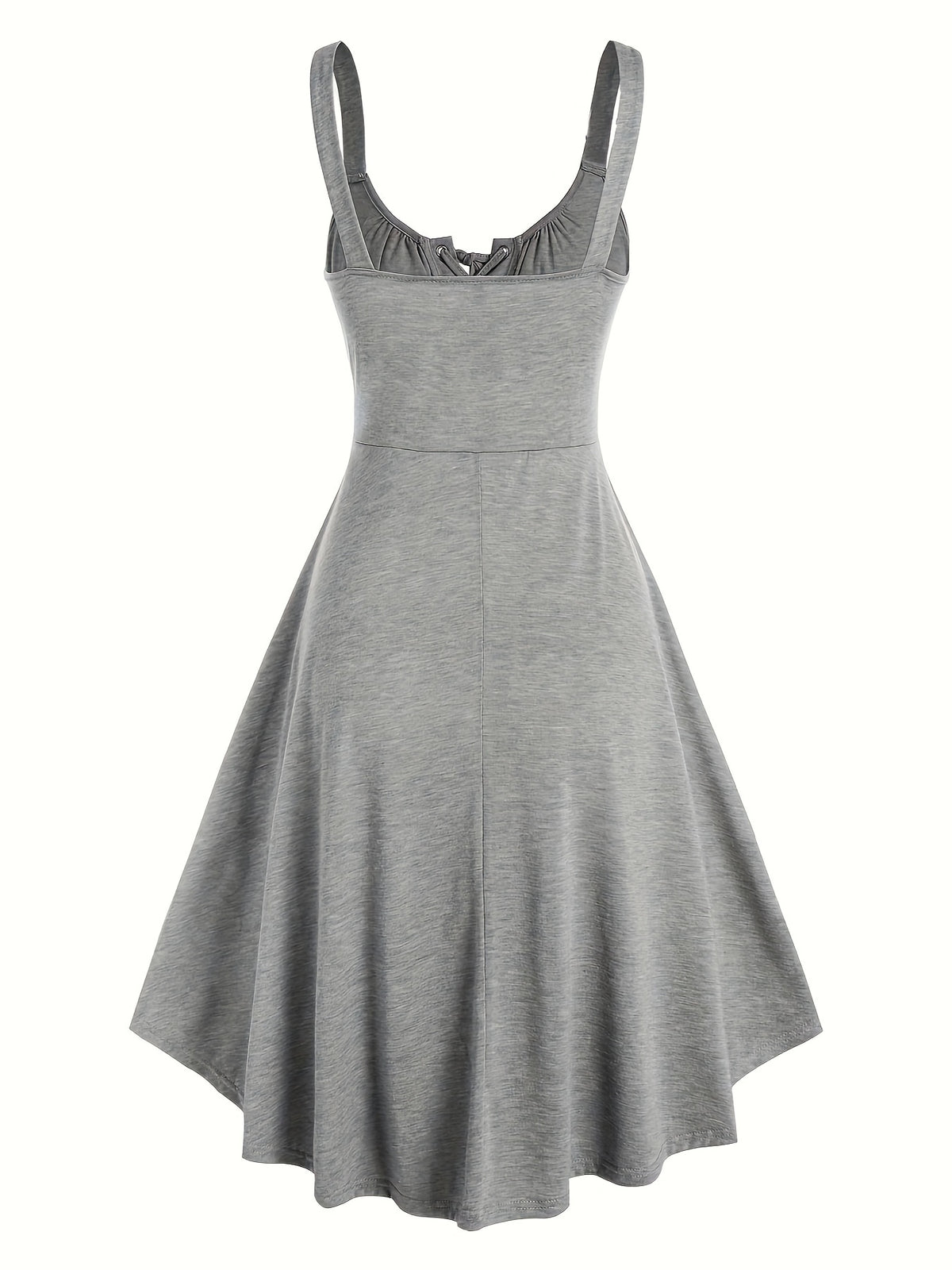 Casual Solid Color, Front Cross Straps with Eye Hook Design, Retro Bust Contour, Short Front Long Back Comfortable Casual, Home, Vacation Dress, Targeted Development - Grey