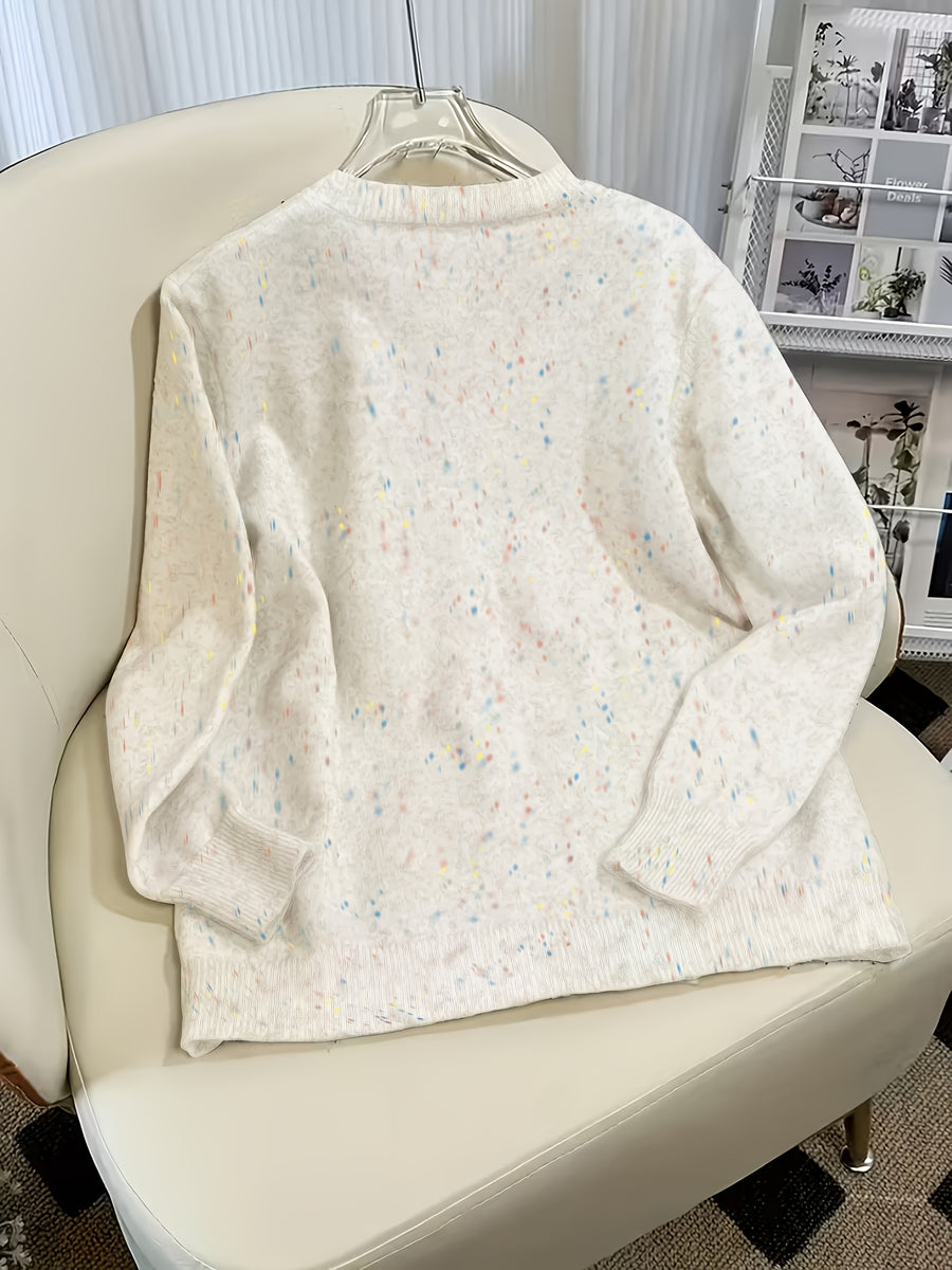 Women's Casual Colorful Button-front Cardigan with Soft Long Sleeves, Round Neck, Light-weight Fashion Candy-colored Dot Pattern, Casual and Elegant Garment | Stretch Fabric Cardigan Suitable for Casual Attire - Milky