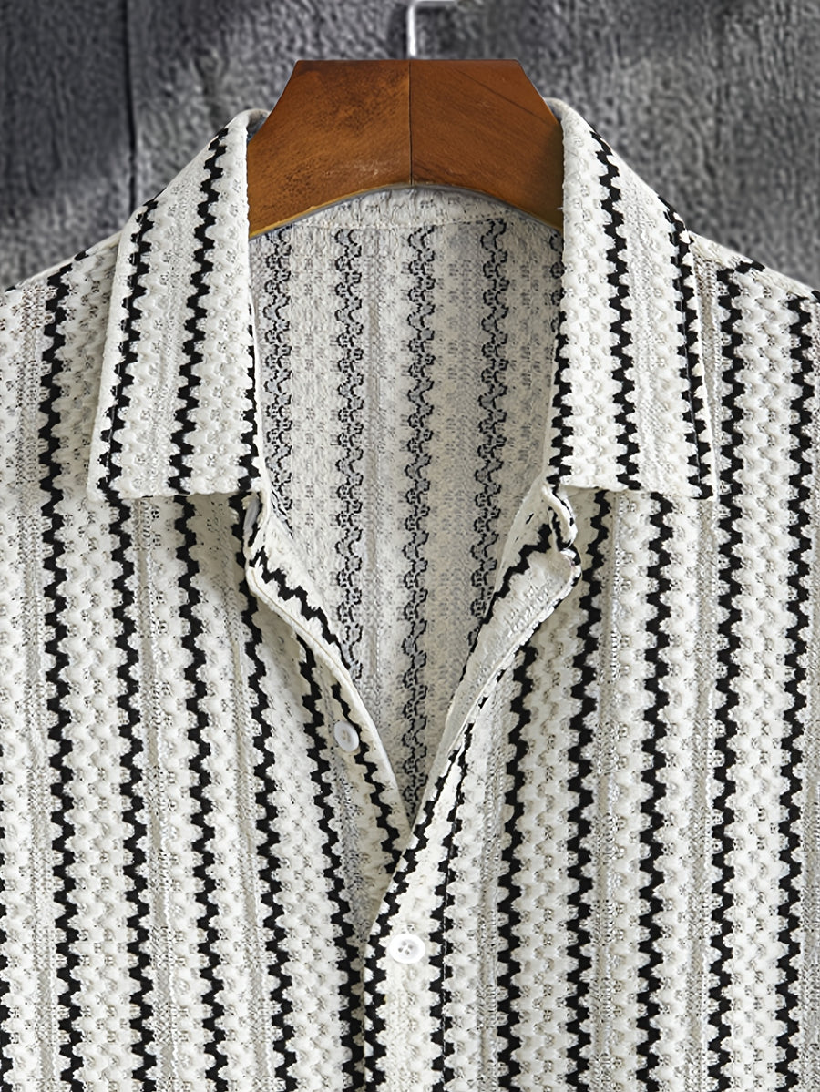 Men's Fashion New Arrival Color-Block Striped Textured Fabric, Soft to the Touch with Built-in Stretch, Breathable and Non-Stuffy, Simple Cut Suitable for Daily Casual Wear, Simple and Versatile for Outings, Commuting, and Street Style, Summer New - Apricot