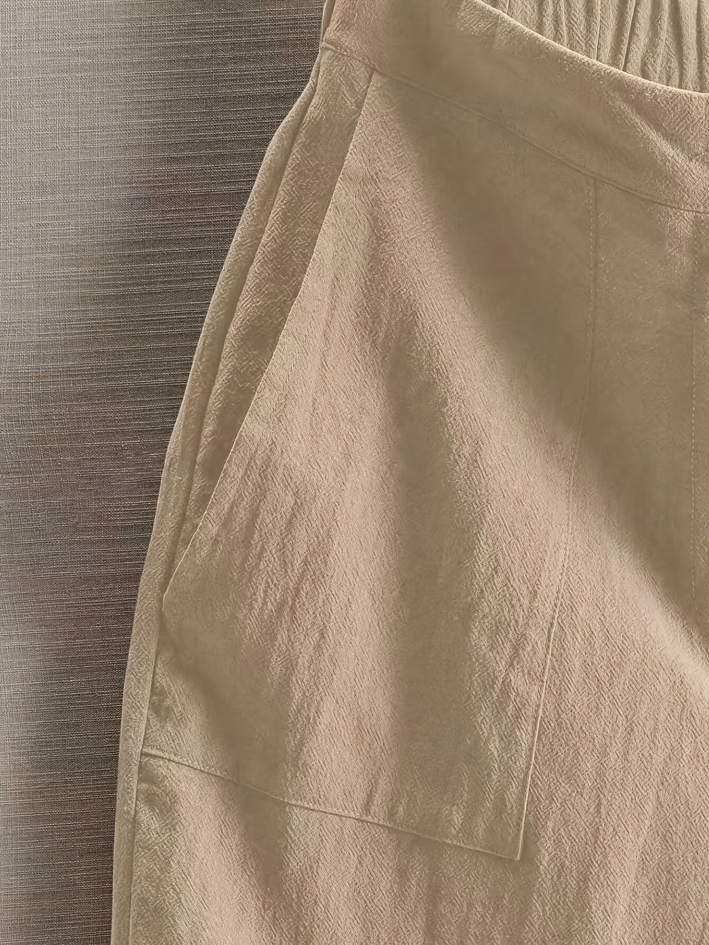 SQ26032726 Women'S Casual Easy Design Solid Color Linen Comfortable Breathable Pocket Shorts Suitable for Going Out, Summer, Vacation, Holiday Wear - Apricot
