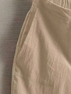SQ26032726 Women'S Casual Easy Design Solid Color Linen Comfortable Breathable Pocket Shorts Suitable for Going Out, Summer, Vacation, Holiday Wear - Apricot