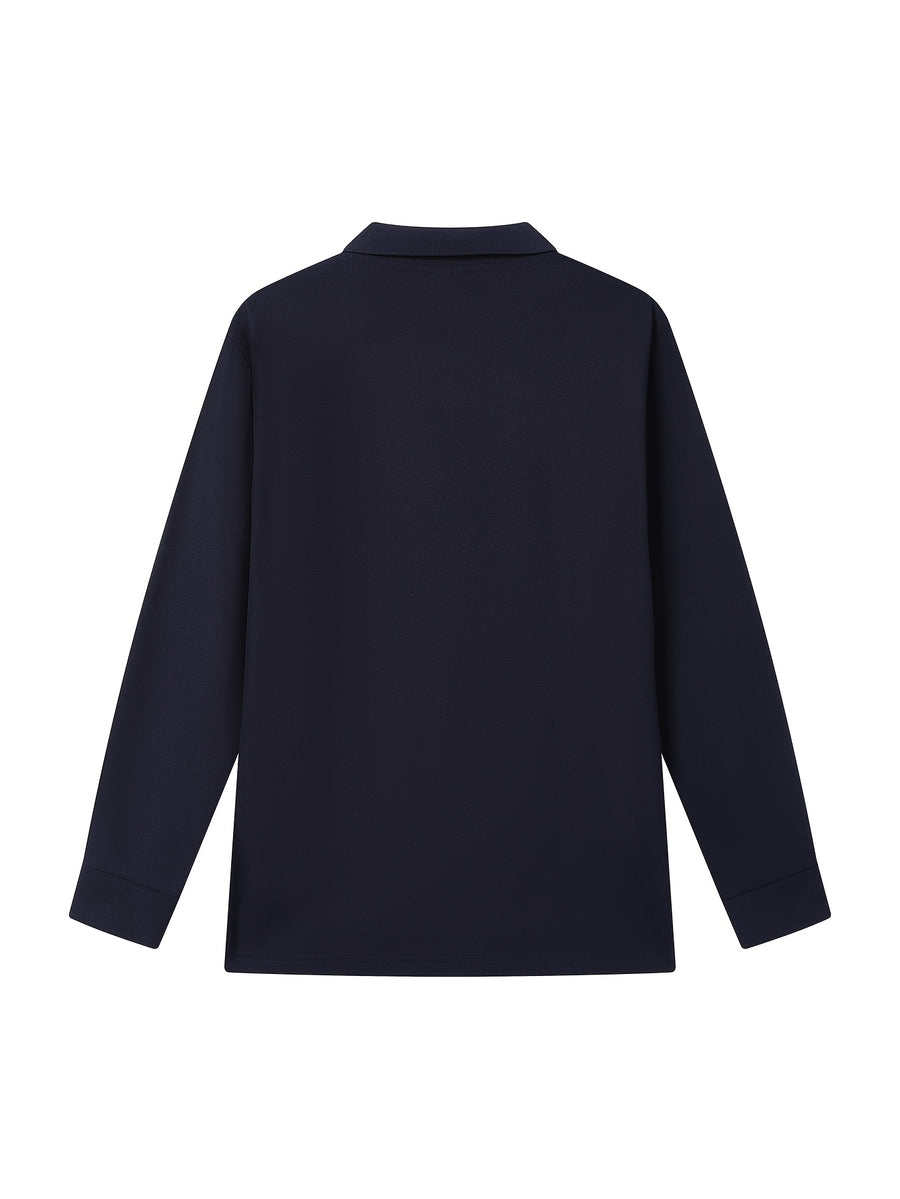 High-End Business Casual Men'S Long Sleeve Polo Shirt - Navy Color