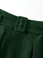 Elegant Women's Pleated Skirt for Daily and Holiday Wear, Christmas-Themed Color Palette, Elegant Korean-Style Belted Maxi Skirt - Dark Green