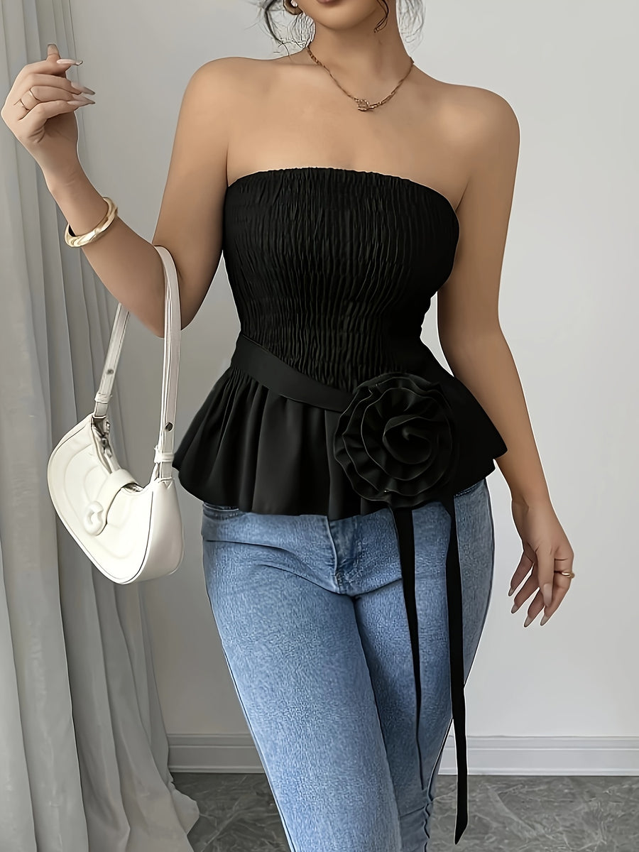 New European And American Style Sexy Off-The-Shoulder Backless Solid Color Versatile Hot Temperament Fashion Strapless Top - Black