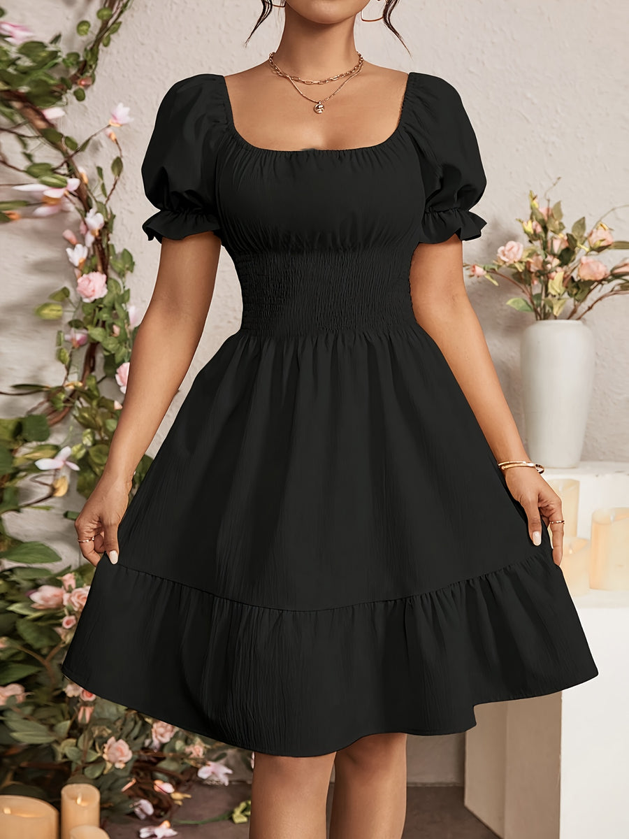 Fashionable Commuter A-Line Dress for Women - Black