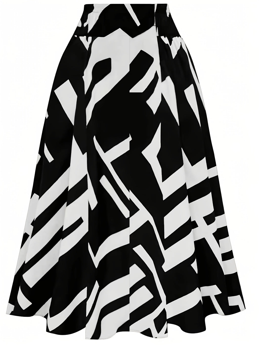 Hot Women's Trendy Fashion Color Block Casual Printed Waist-Tie Bow Elegant Versatile Commuter Style A-Line Skirt - Black