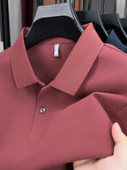 Spring and Autumn Men's Lapel Polo Shirt, Fashionable Solid Color Base Layer Top, Versatile Business Casual Long Sleeve T-Shirt, Suitable for Daily Work Scenes, The Best Gift for Friends and Relatives - Claret-1