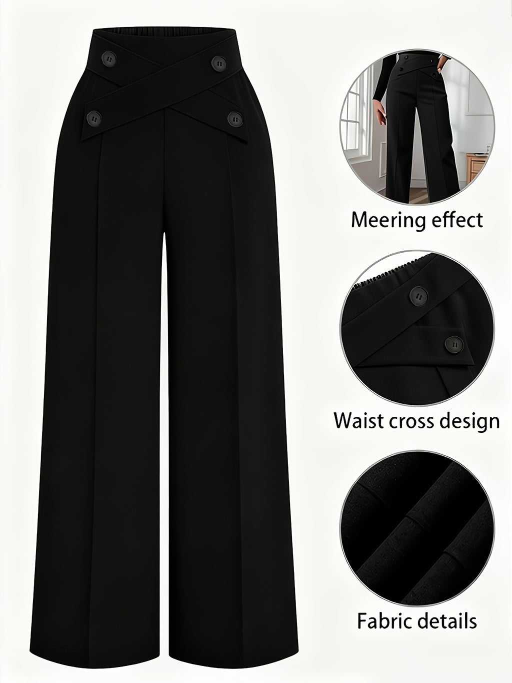Women's Casual Suit Pants Two-Piece Set, Spring/Summer Outing, Work, Office, Daily Wear, Elegant Straight-Leg Pants, Thin Long Pants for Women - 2pcs Black And Gray