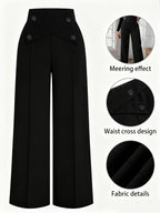 Women's Casual Suit Pants Two-Piece Set, Spring/Summer Outing, Work, Office, Daily Wear, Elegant Straight-Leg Pants, Thin Long Pants for Women - 2pcs Black And Gray