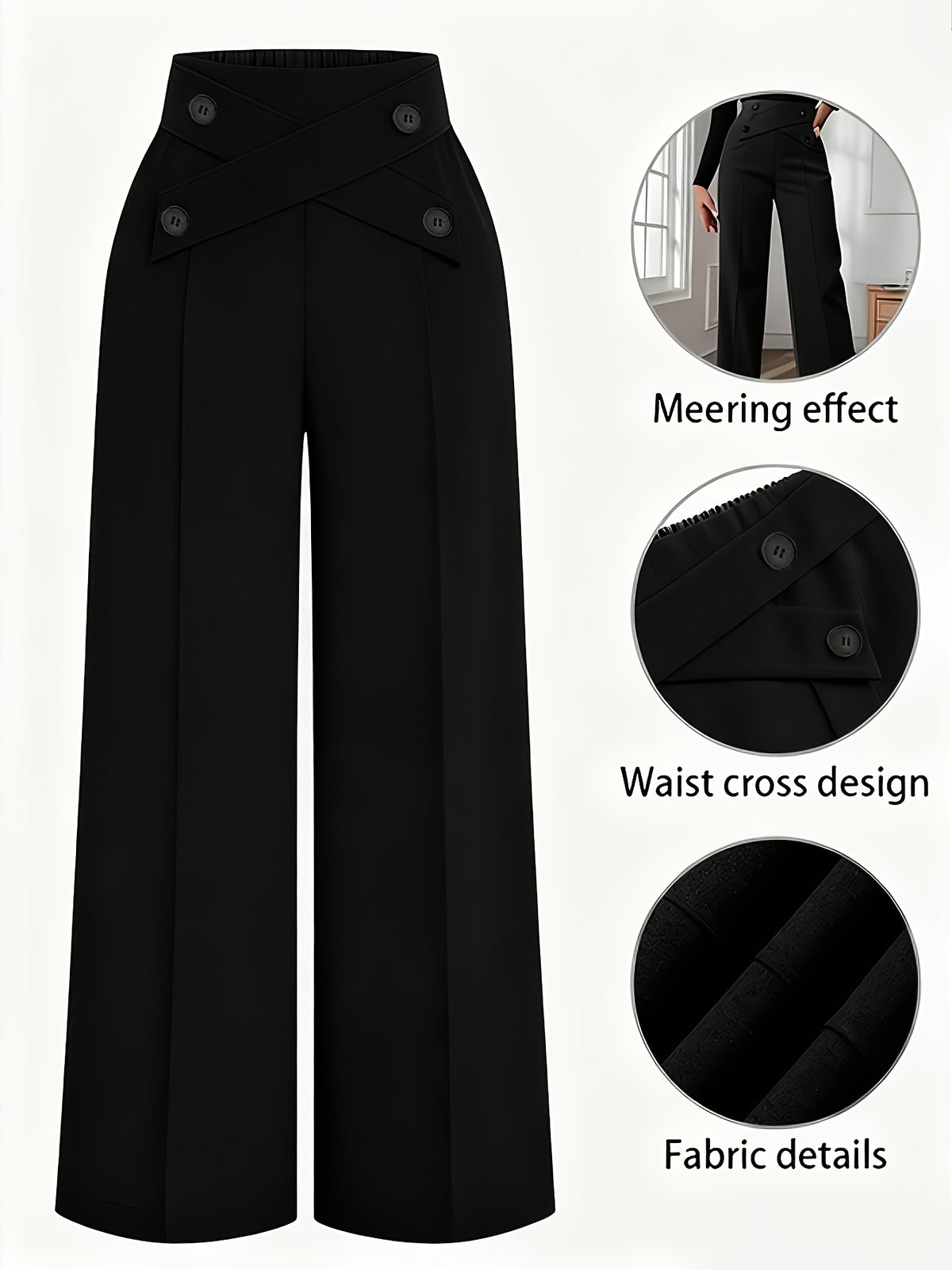 Women's Casual Suit Pants Two-Piece Set, Spring/Summer Outing, Work, Office, Daily Wear, Elegant Straight-Leg Pants, Thin Long Pants for Women - 2pcs Black And Gray