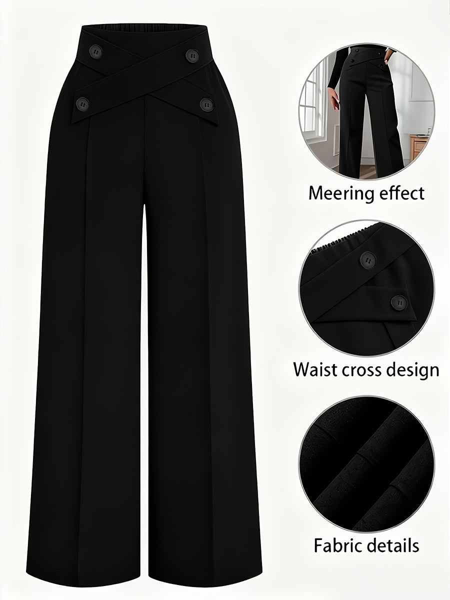 Women's Casual Suit Pants Two-Piece Set, Spring/Summer Outing, Work, Office, Daily Wear, Elegant Straight-Leg Pants, Thin Long Pants for Women - 2pcs Black And Gray