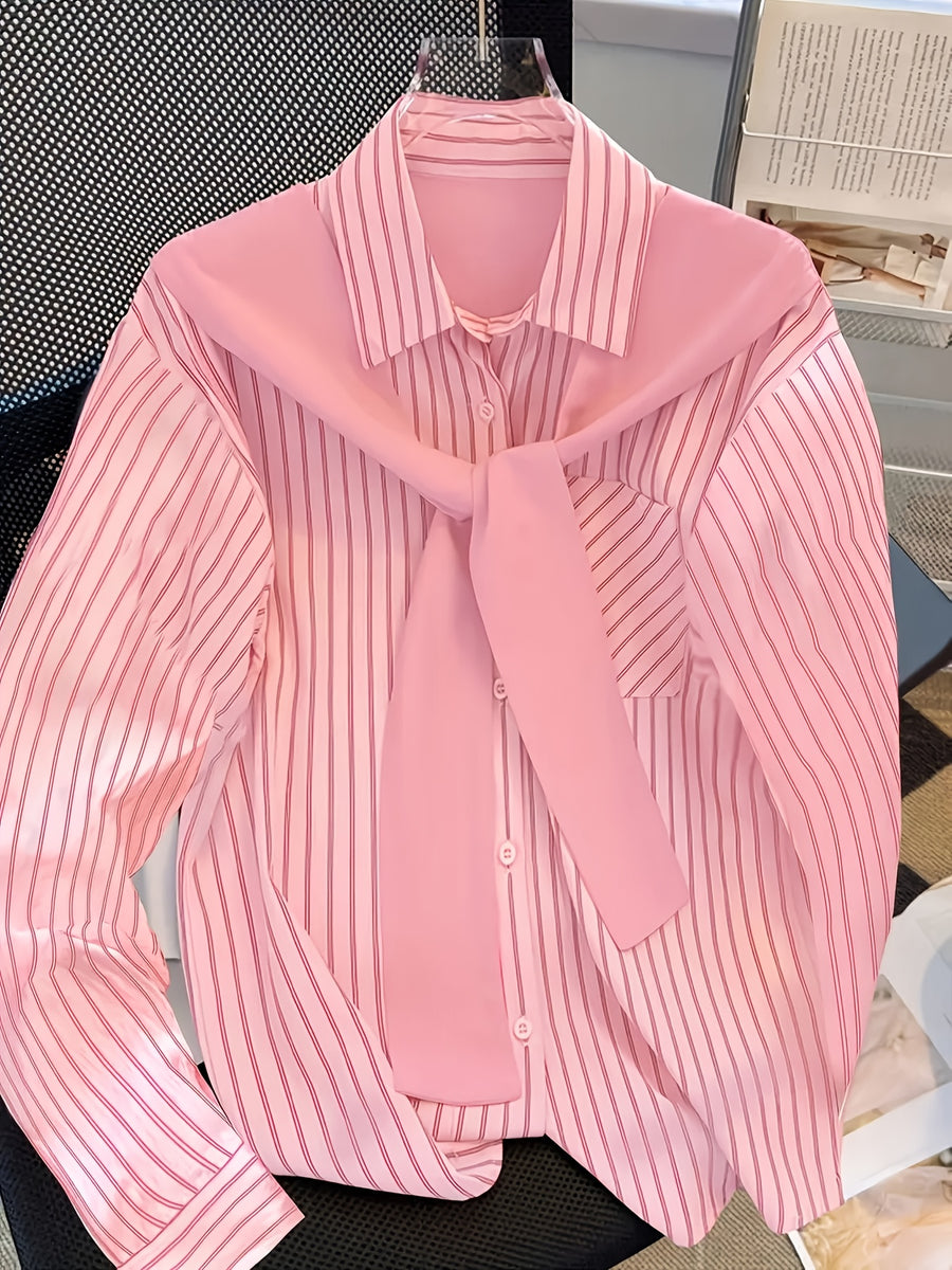Women's Casual Striped Shirt, Patchwork Top - Multicolor