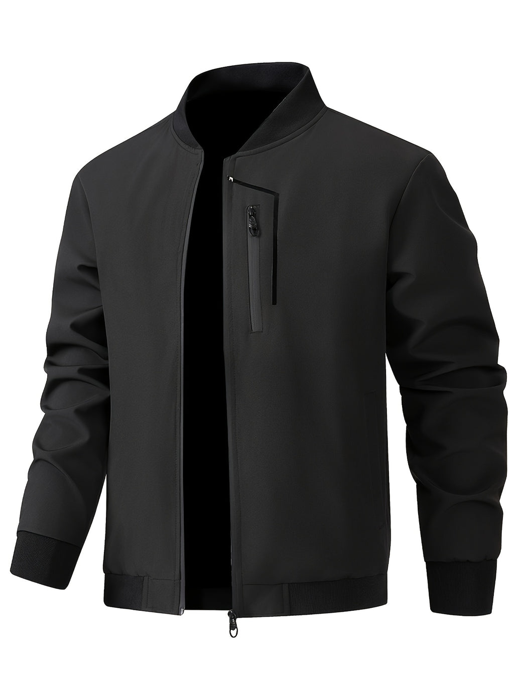 Men'S Casual Jacket, Spring Fall Jacket, Utility Jacket, Zipper Pockets, Chest Pocket Patchwork Craft, Outdoor Windproof Multi-Pocket Top, Suitable for Spring Fall Hiking, Fishing And City Commuting, Durable Fabric, Regular Fit - Black