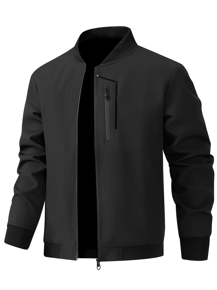 Men'S Casual Jacket, Spring Fall Jacket, Utility Jacket, Zipper Pockets, Chest Pocket Patchwork Craft, Outdoor Windproof Multi-Pocket Top, Suitable for Spring Fall Hiking, Fishing And City Commuting, Durable Fabric, Regular Fit - Black