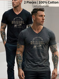 Cotton V Neck Slim Fit Men's T-Shirt Limited Edition Original Print Casual Wear for Spring And Summer Gift for Him - Black+Dark Grey