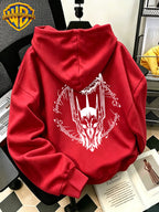 Authorized by Warner Bros., 2026 New Soren Helmet with White Line Print, Men'S Hoodie, Hooded Sweatshirt, Kangaroo Pocket And Drawstring Hat, Suitable for Daily And Outdoor Sports Wear, Autumn And Winter Warm Jacket, Fashionable Jacket - Red