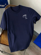 Men'S 100% T-Shirt, Coffee Character Print, Soft Breathable Comfortable Casual, All-Season Daily Commute - Navy blue color
