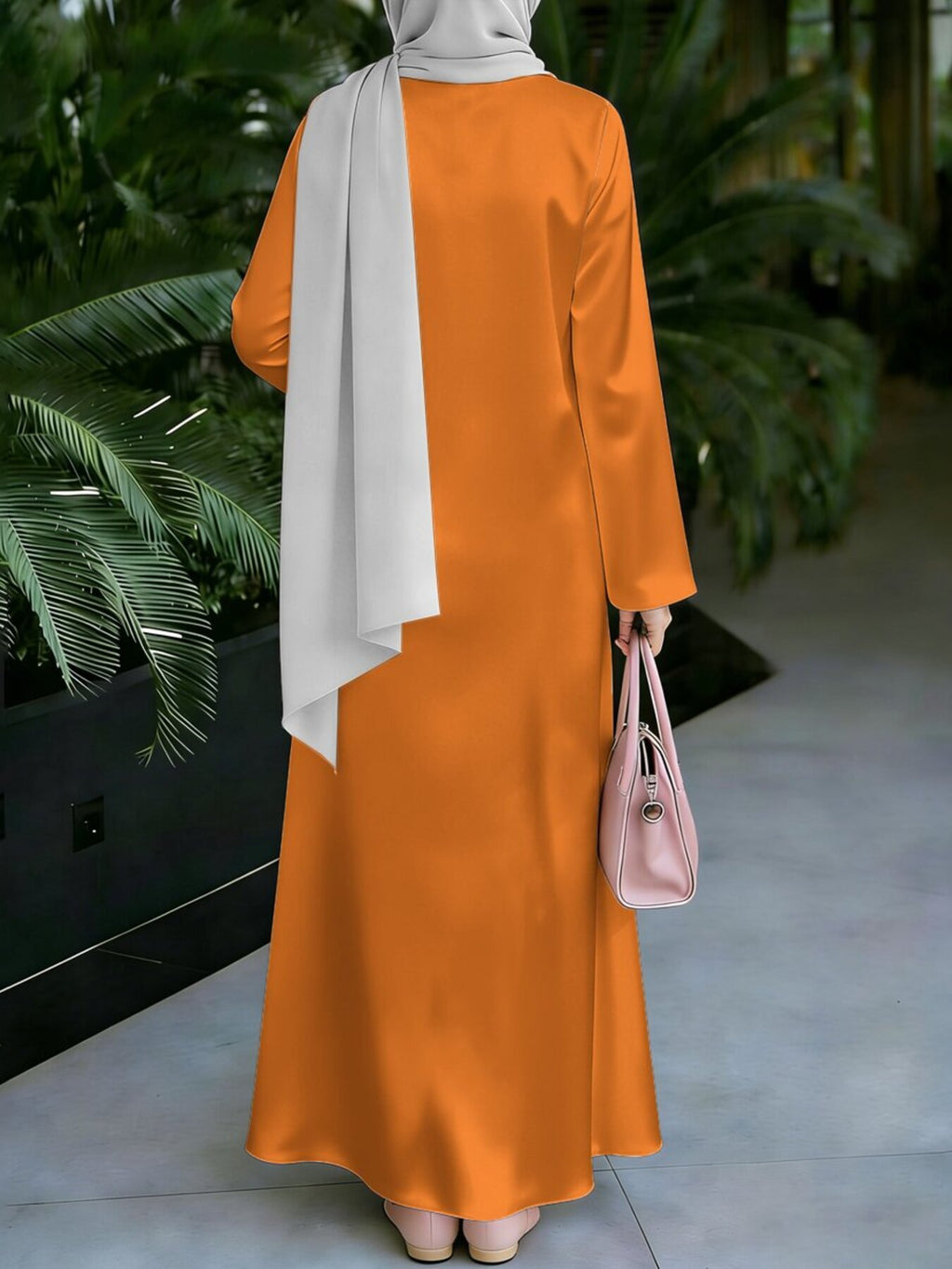 New Middle Eastern Style Muslim Elegant Robe, Warm Orange Base with Vintage Ethnic Pattern Print on the Chest, Women's Robe with Long Sleeves, Loose Fit, and Flared Hem, Modest and Conservative, Suitable for Festivals, Prayers, Outings, and Social - Mixed colors