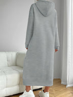 New Winter Thick Long Hooded Sweatshirt Dress, Knee-Length, Loose-Fitting Casual Dress for Women - Light Grey