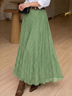 Women's Elegant Polka Dot Pleated A-Line Skirt, New Spring/Summer Style with Elastic Stretch Waist, Simple and Fashionable Women's Skirt, No Belt - Green