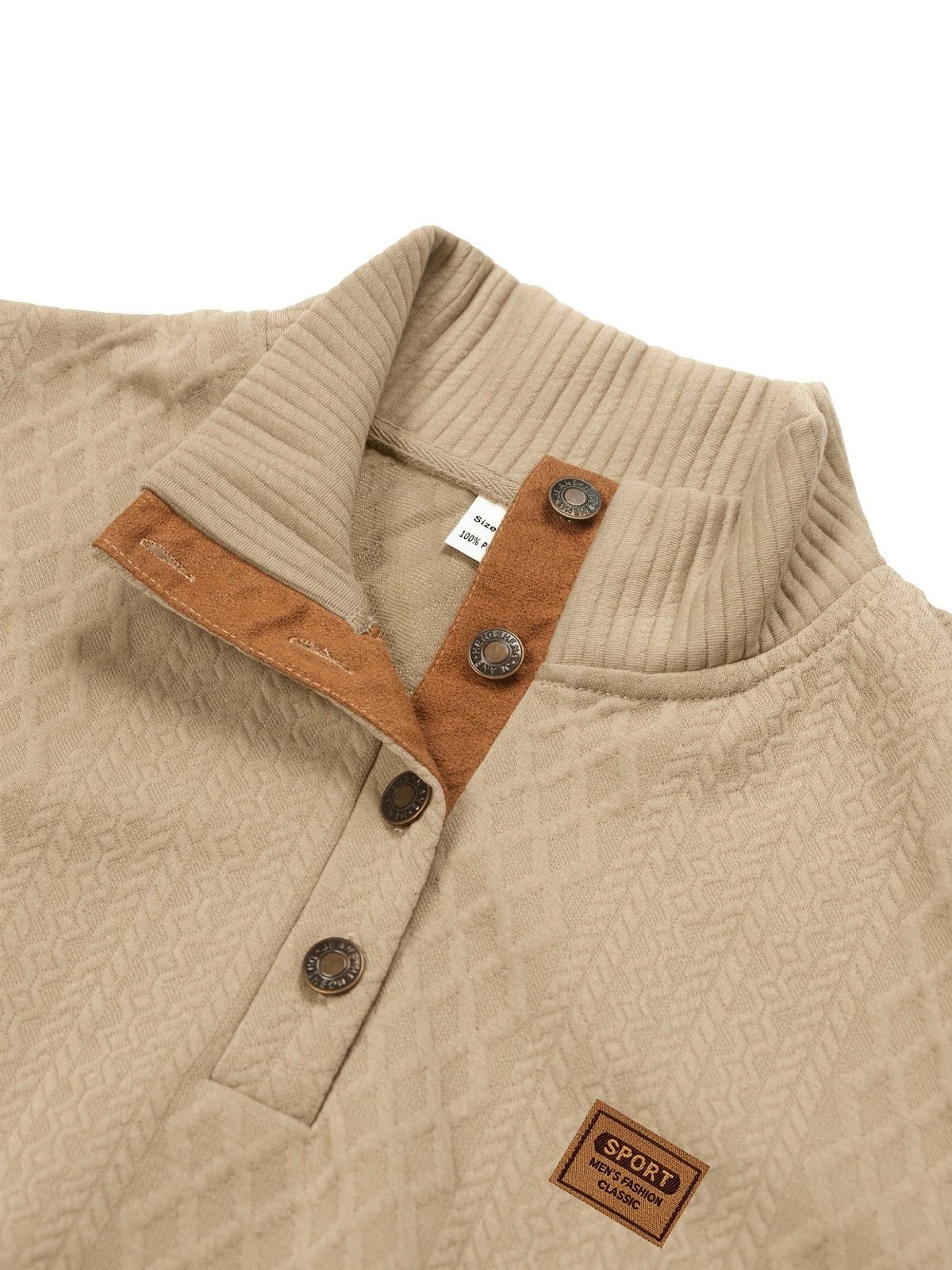 Men'S Casual Sports Sweater, Knit Sweater, American Casual Textured Diamond Knit Top, Men'S Stand Collar Contrast Color Button-Up Loose All-Match Retro Velvet Sweater Jacket, Autumn Winter Casual Sweater, Multi-Color Available - Khaki