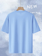 Men's Trendy Loose-Fit Crew Neck T-Shirt, Casual Daily Short-Sleeve Tee, BORG 1956 Vintage Letter Print, Simple and  Versatile Top, Suitable as a Gift - Light Blue