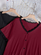Autumn Plus Size Lace Trim Long Sleeve And Pants Set 2pcs Outfit - Mixed colors