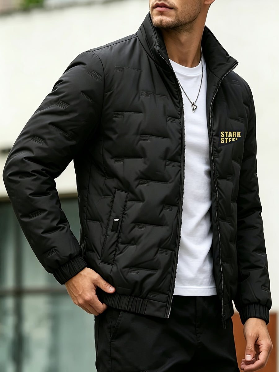 Men's Autumn/Winter Stand Collar Long Sleeve Thickened Outer Jacket, for Running and Fitness, Travel and Hiking, Daily Warmth, Zipper Cardigan Thickened Cold-Proof Jacket, Men's Outdoor Casual Sports Long Sleeve -Lined Jacket Top, Suitable for Daily - Black